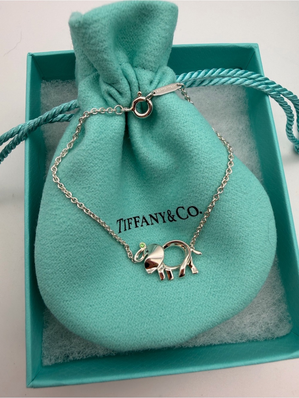 Tiffany & Co New Save the Wild Elephant Bracelet Sterling Silver Tsavorite 6.25”